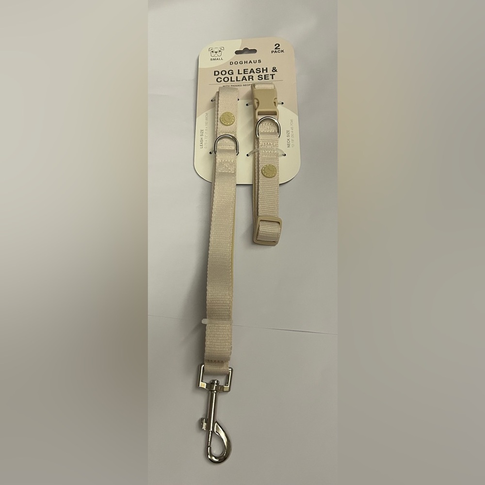 New Beige Doghaus Leash andCollar Set 2 Pack Size Small Padded Neoprene Lining